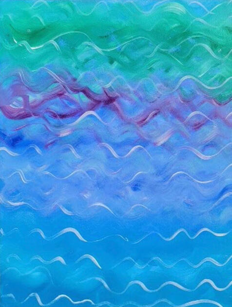 A beautiful turquoise Impressionistic interpretation of water. Flowing colors of blue, white, green, purple and turquoise.
