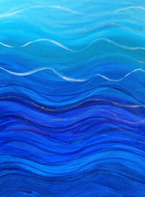 Calm and beautiful shades of blue, royal blue, light blue and white in waves across the canvas.